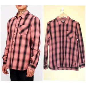Ovadia & Sons Max Plaid Men Shirt Large 100% Cotton Pink & Black long sleeve